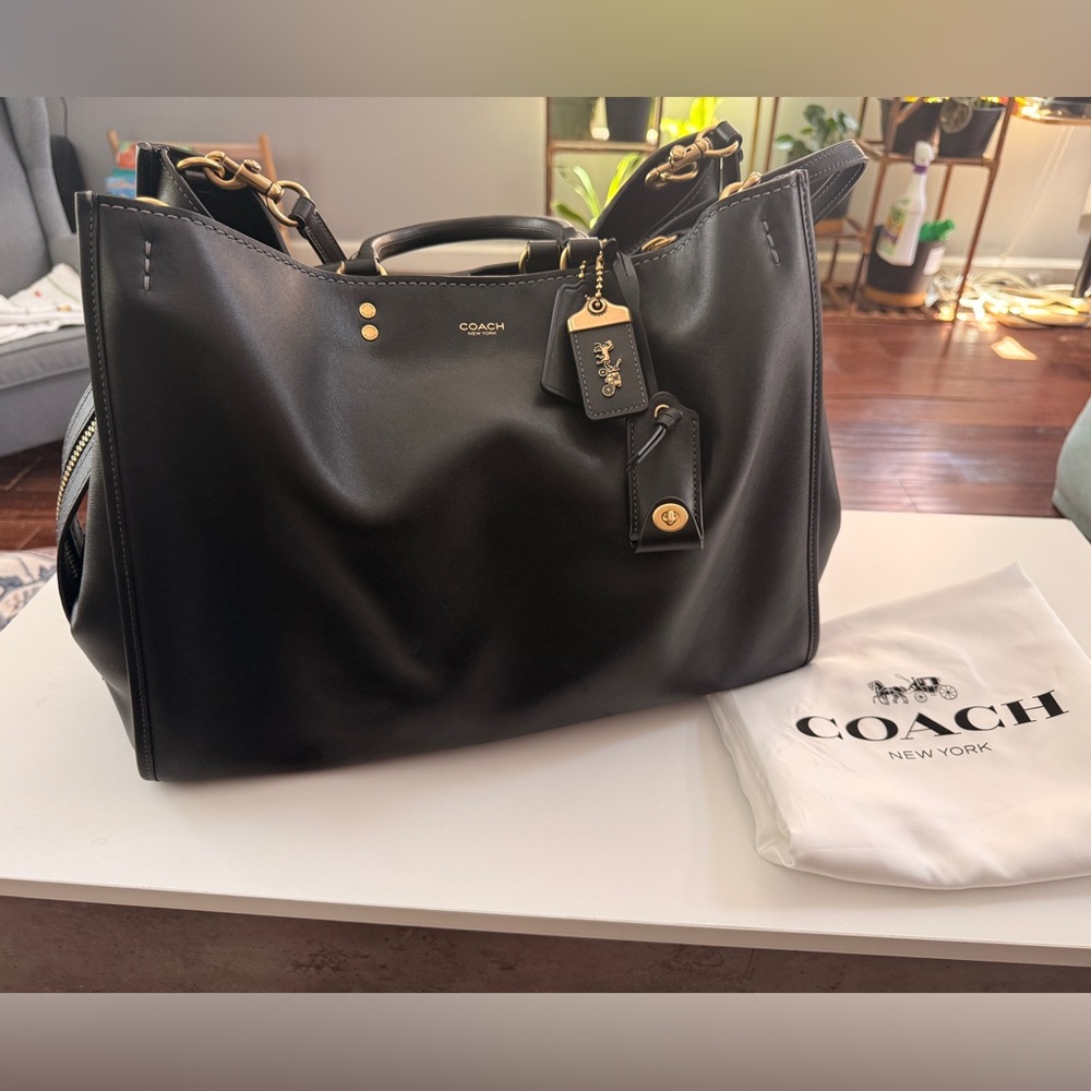Coach 40 Rogue Leather Tote with Brass Accents, shoulder + crossbody straps - Picture 2 of 8